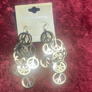 Gold Peace Sign Dangle Earrings